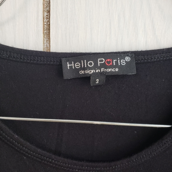 Vintage Hello Paris Embellished Rhinestone Black Top Eiffel Tower Y2K Blouse - Picture 4 of 7